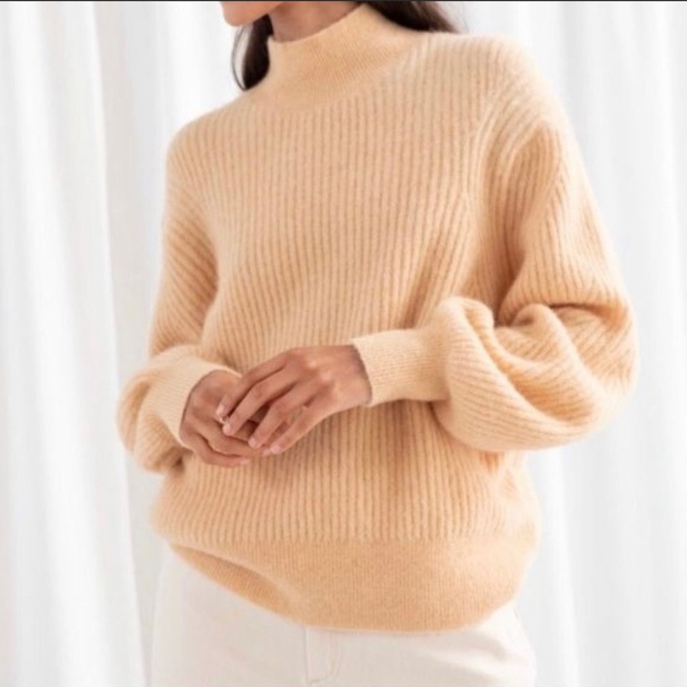 & Other Stories Tan Ribbed Mock Neck Sweater (Sz XSmall)